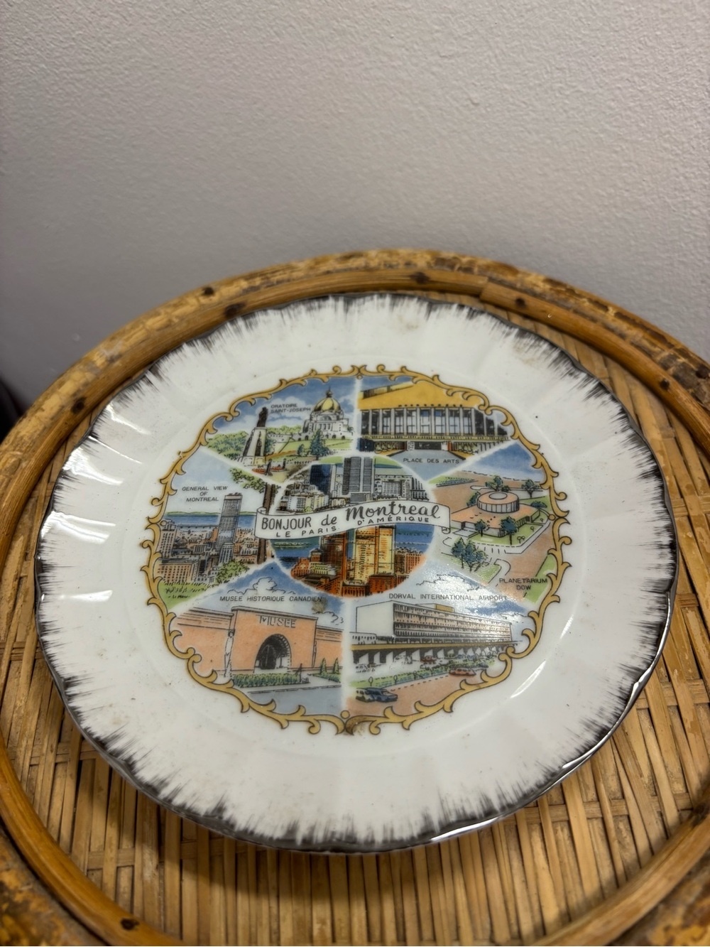 Bonjour de Montreal Decorative Collectible Plate - White with Gold Trim